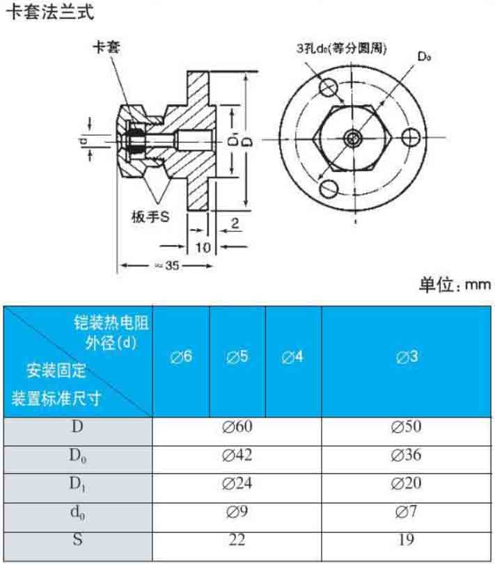 多點式熱電阻卡套法蘭式安裝尺寸圖